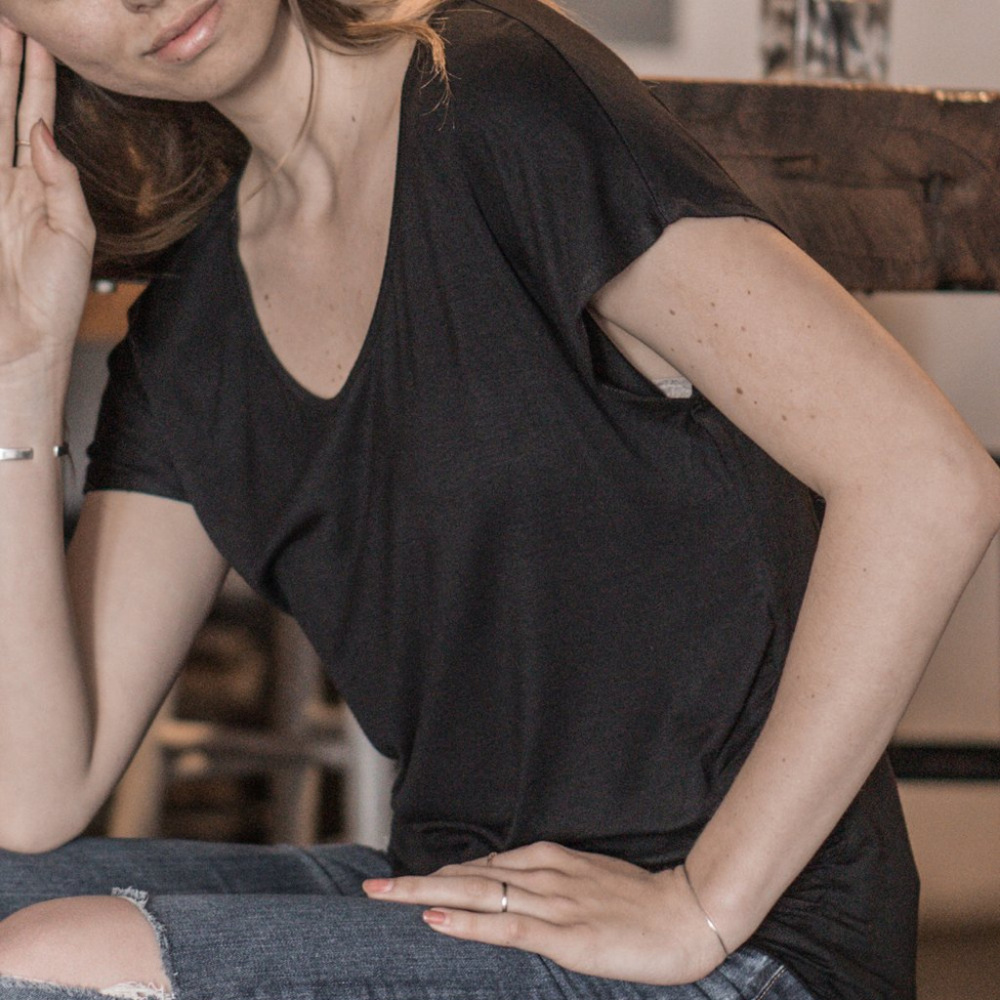 Black Side-Ruche Dolman Top - Women